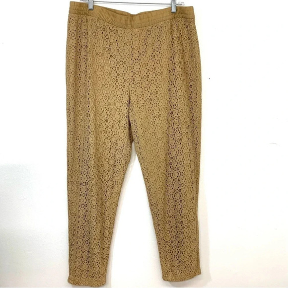 Chicos 2 Pants Lace Pull On Large  Ankle Brown  Lined Tapered Elastic Classic - Picture 1 of 13